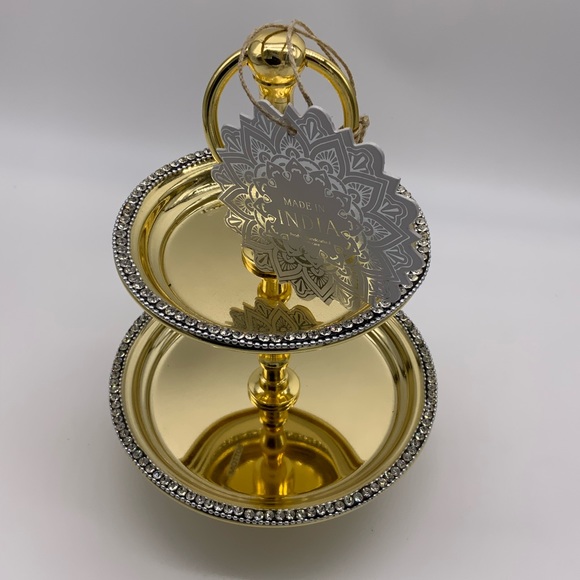 not sure Other - Gold Rhinestone 2-tier Tidbit Snack Dessert Serving Tray Display
